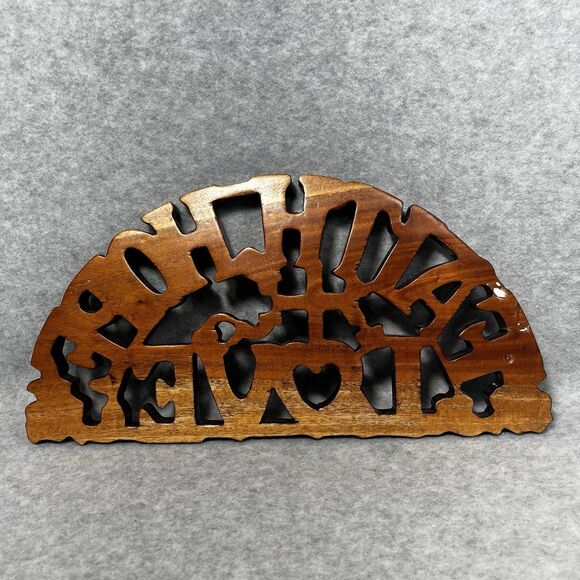 Solid Mahogany Faith Hope Love Wall Hanging Wood Plaque Handcrafted Scrollwork - Picture 10 of 15